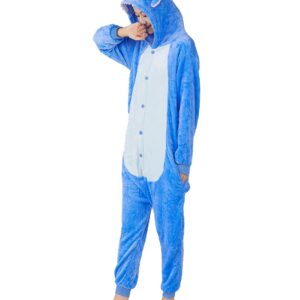 Unisex Adult Animal Onesie One-Piece Pajamas Cosplay Costume Halloween for Women and Men (US, Alpha, Medium, Regular, Regular, Blue)