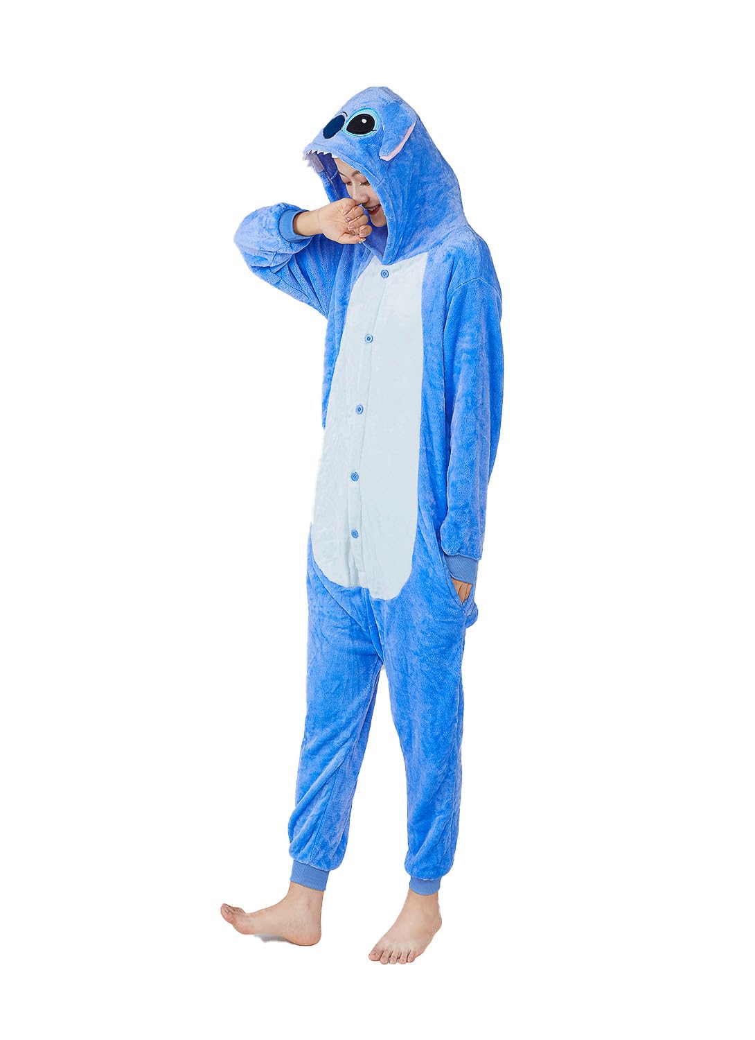 Unisex Adult Animal Onesie One-Piece Pajamas Cosplay Costume Halloween for Women and Men (US, Alpha, Medium, Regular, Regular, Blue)