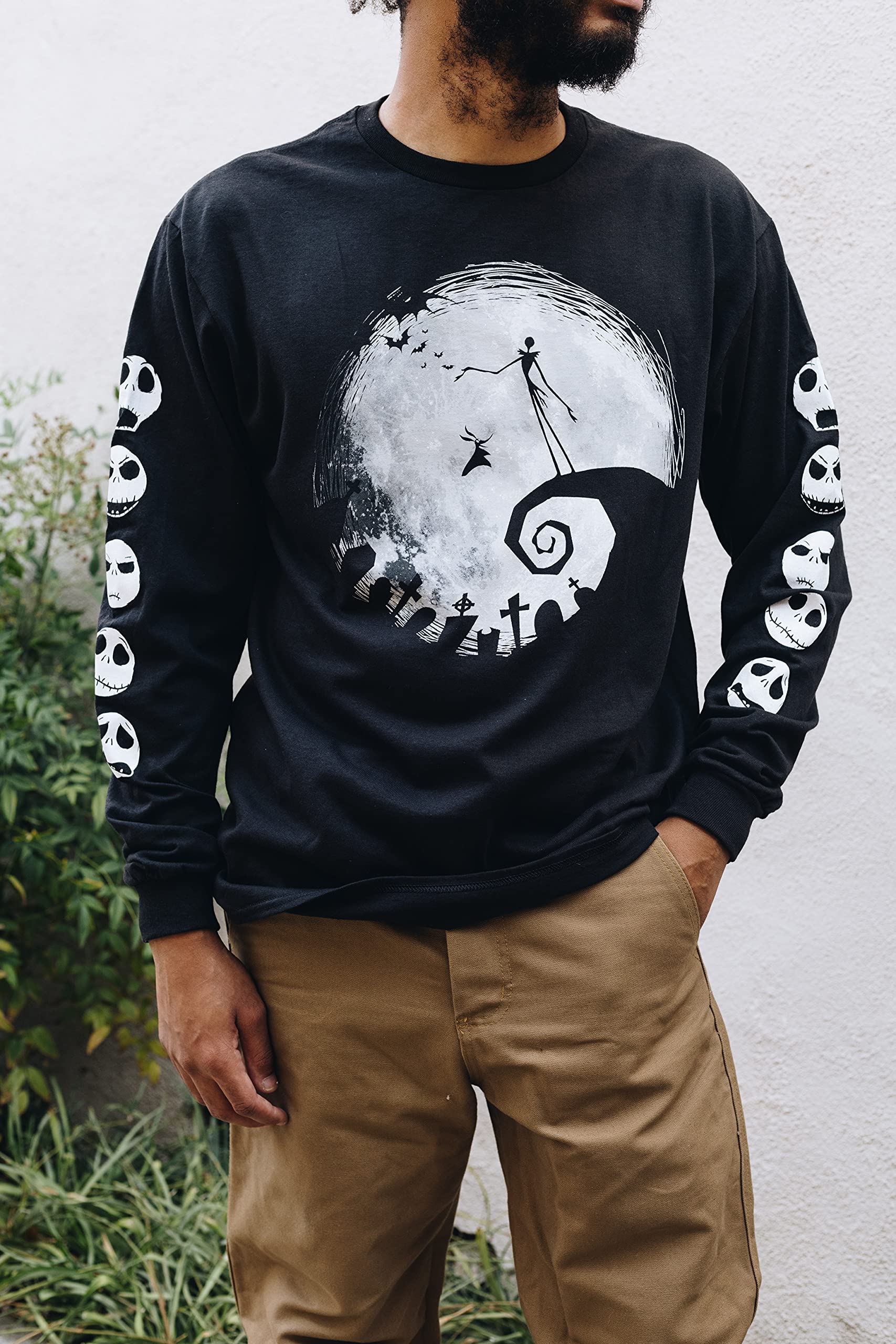 Disney Nightmare Before Christmas Nightmare Moon Long Sleeve Adult T-Shirt (Black,SM)