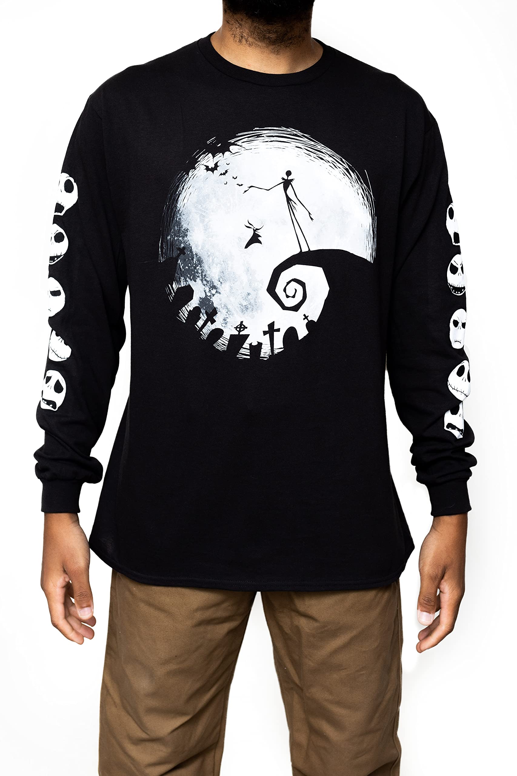 Disney Nightmare Before Christmas Nightmare Moon Long Sleeve Adult T-Shirt (Black,SM)