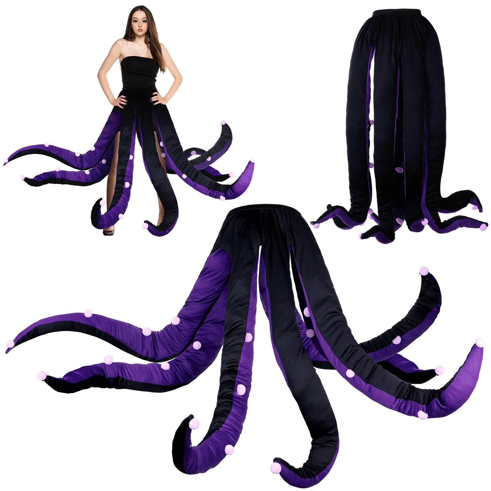 Funtery Women Octopus Costume Black Purple Octopus Dress Long Tentacles Witch Halloween Costume for Adult Halloween