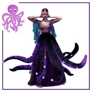 Funtery Women Octopus Costume Black Purple Octopus Dress Long Tentacles Witch Halloween Costume for Adult Halloween