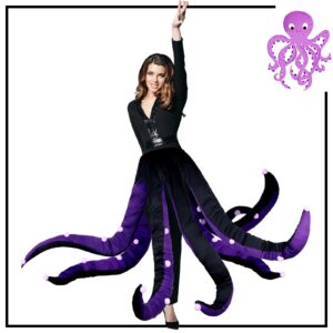 Funtery Women Octopus Costume Black Purple Octopus Dress Long Tentacles Witch Halloween Costume for Adult Halloween