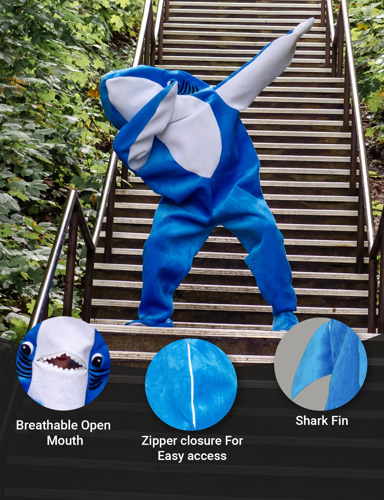 Costume Agent Left Shark Perry Live Dancing Mascot Zip Jumpsuit Halloween Cosplay (Blue)