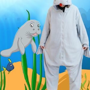 LZBXBXDA Unisex Adult Manatee Onesie One Piece Pajamas Animal Plush Halloween Christmas Costume Homewear Sleepwear for Women men