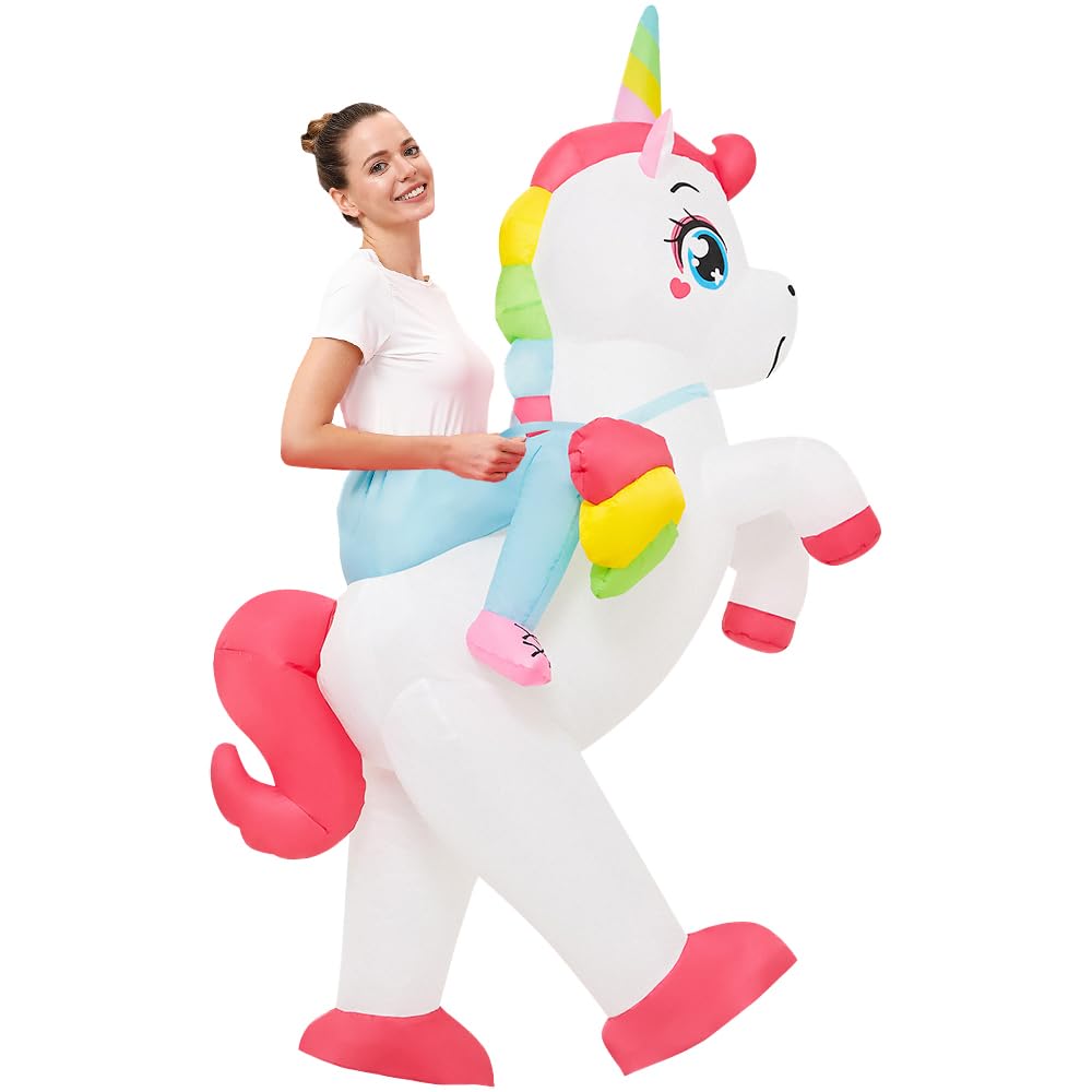 JUROSAICA Unicorn Costume Adult Deluxe Blow Up Unicorn Funny Riding Holiday Vacation Inflatable Costume For Women Men Cosplay Party