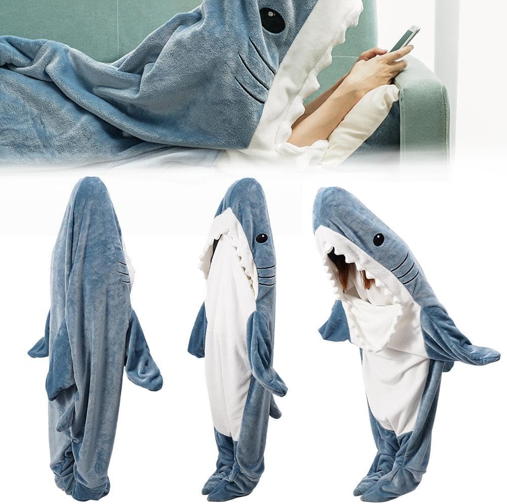 Shark Blanket Adult, Wearable Shark Blanket Super Soft Cozy Flannel Hoodie, Shark Blanket Hoodie Sleeping Bag Shark Onesie Blanket for Adults Kids