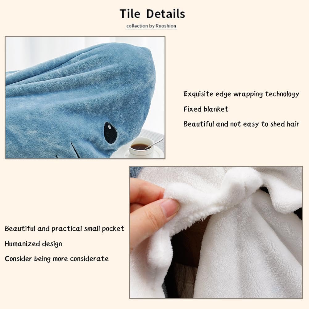 Shark Blanket Adult, Wearable Shark Blanket Super Soft Cozy Flannel Hoodie, Shark Blanket Hoodie Sleeping Bag Shark Onesie Blanket for Adults Kids