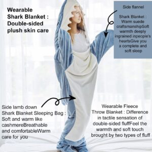 Shark Blanket Adult, Wearable Shark Blanket Super Soft Cozy Flannel Hoodie, Shark Blanket Hoodie Sleeping Bag Shark Onesie Blanket for Adults Kids