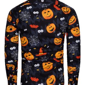 TUNEVUSE Mens Halloween Long Sleeve Shirt Scary Pumpkin Casual Button Up Shirt Funny Bat Costumes for Adult Black 3X-Large