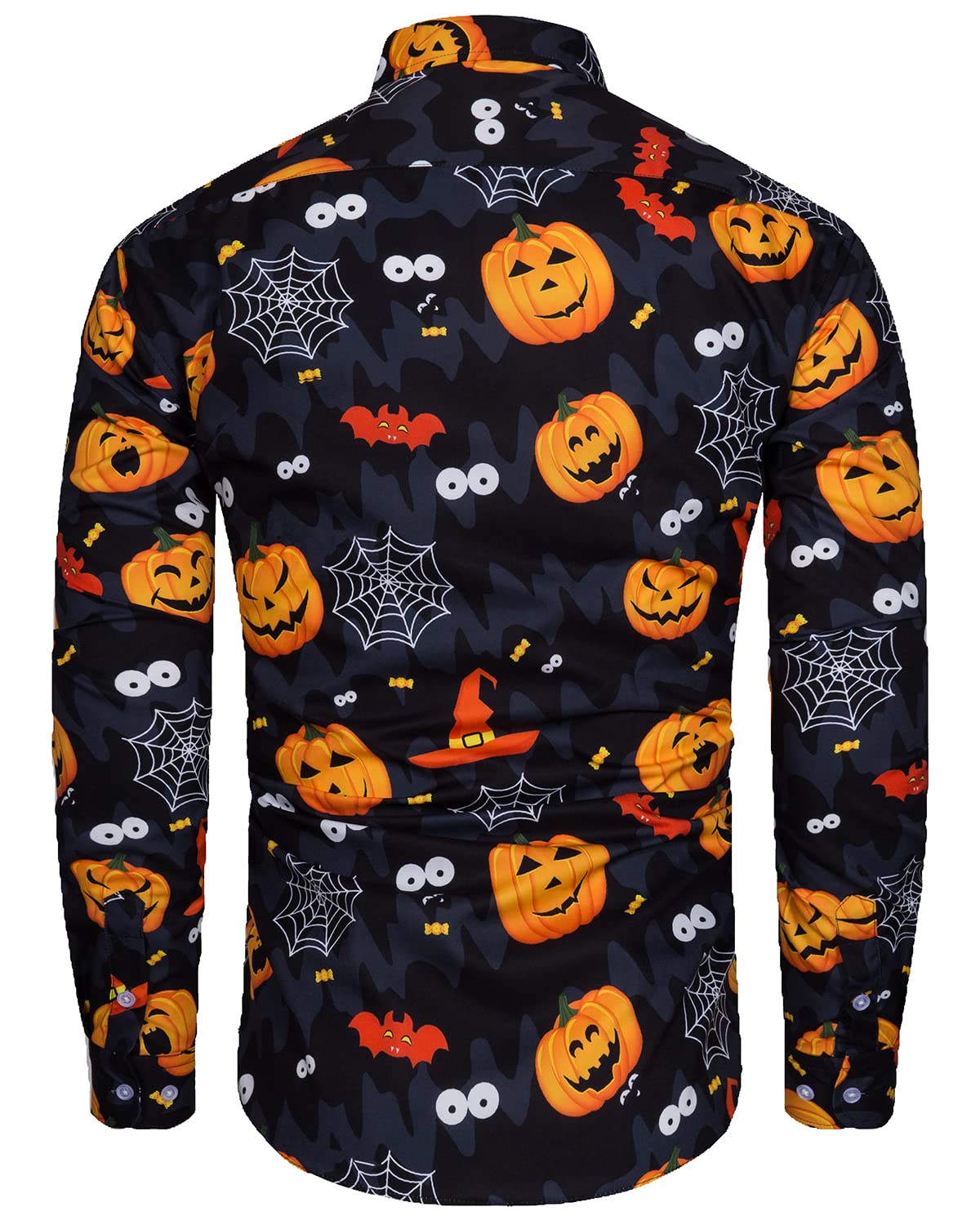 TUNEVUSE Mens Halloween Long Sleeve Shirt Scary Pumpkin Casual Button Up Shirt Funny Bat Costumes for Adult Black 3X-Large