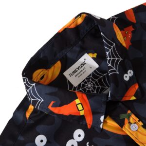 TUNEVUSE Mens Halloween Long Sleeve Shirt Scary Pumpkin Casual Button Up Shirt Funny Bat Costumes for Adult Black 3X-Large