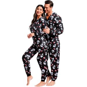frawirshau onesie pajamas for women halloween matching pajamas for couples family pjs matching sets skull onesie adult black s