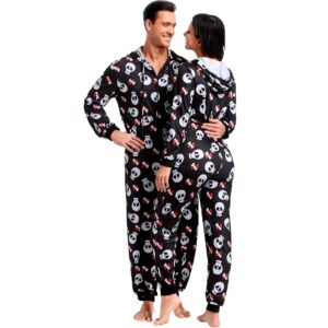 frawirshau Onesie Pajamas For Women Halloween Matching Pajamas For Couples Family Pjs Matching Sets Skull Onesie Adult Black S
