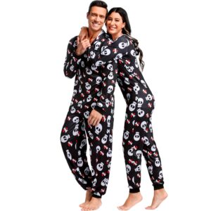 frawirshau Onesie Pajamas For Women Halloween Matching Pajamas For Couples Family Pjs Matching Sets Skull Onesie Adult Black S