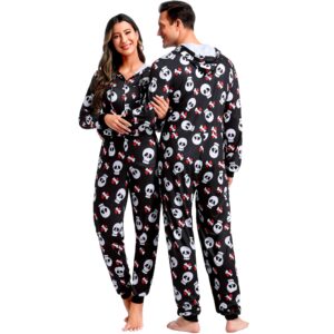 frawirshau Onesie Pajamas For Women Halloween Matching Pajamas For Couples Family Pjs Matching Sets Skull Onesie Adult Black S