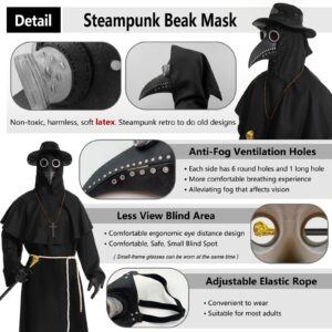 Fooecor Plague Doctor Costume, Adults Plague Doctor Mask Halloween Costume for Women Men Dress-Up Cosplay Party