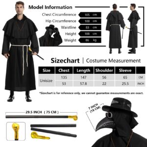 Fooecor Plague Doctor Costume, Adults Plague Doctor Mask Halloween Costume for Women Men Dress-Up Cosplay Party