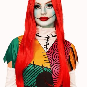 ALLAURA Red Wig Sally Nightmare Before Christmas Cosplay, Realistic Bright Red Long Wig for Women Men Anime Wigs — Compatible with Sally Nightmare Before Christmas Wig