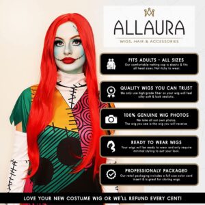ALLAURA Red Wig Sally Nightmare Before Christmas Cosplay, Realistic Bright Red Long Wig for Women Men Anime Wigs — Compatible with Sally Nightmare Before Christmas Wig