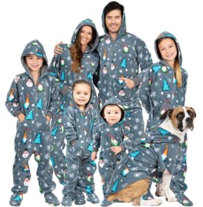 footed pajamas - family matching - merry gnomes kids hoodie fleece one piece - kids - xlarge (fits 5'0-5'3")