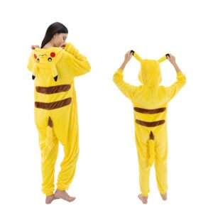 AILMQYJL Snug Fit Unisex Adult Onesie Pajamas, Flannel Cosplay Cartoon One Piece Halloween Costume hooded Sleepwear Homewear Yellow