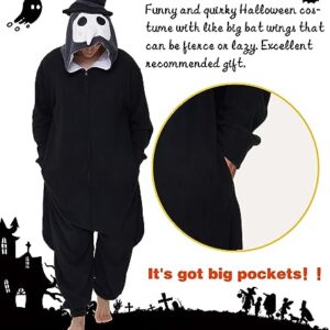 Dodheah Plague Doctor Onesie Costume Black Steampunk Jumpsuit Cartoon Pajamas Cosplay One-piece Halloween Dress Up Outift for Adult Grey M