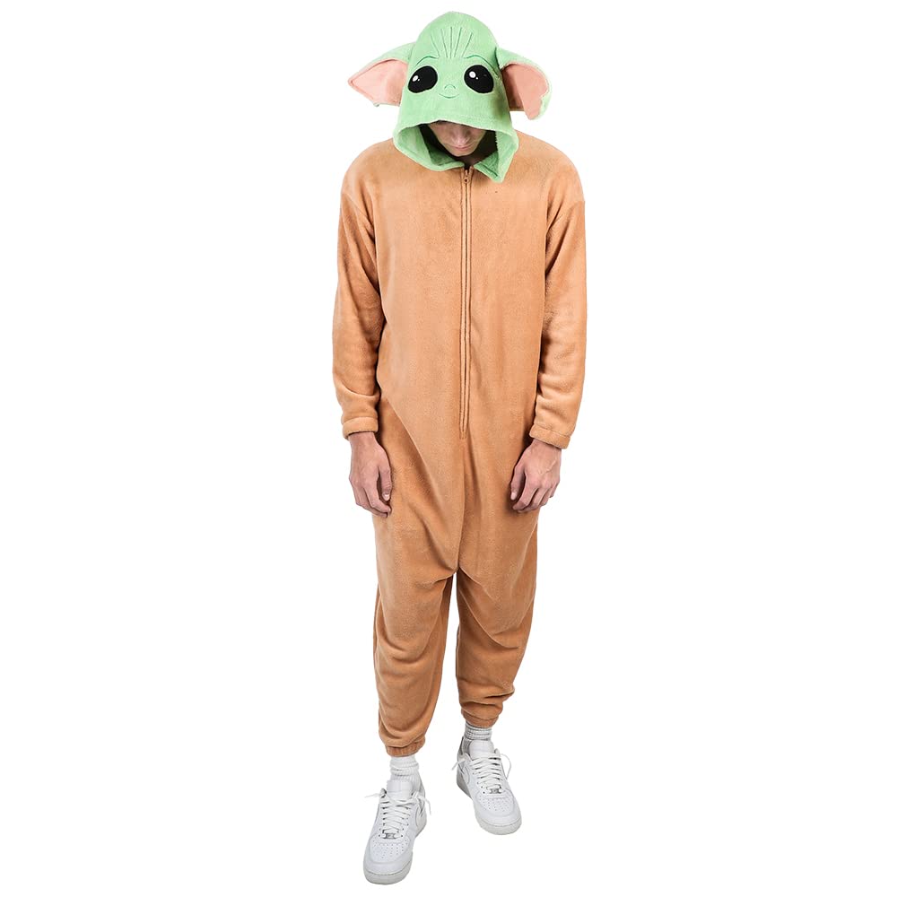 Bioworld - Star Wars The Mandalorian Baby Yoda Hooded Kigurumi Union Suit Pajama Onesie with Ears-XXL Brown