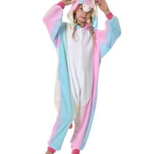 GONAAP Unisex Animal Onesie Pajamas Kids One Piece Cosplay Outfits Rainbow Blue Unicorn Costumes For Girls Costumes(8 Years, Rainbow-blue Unicorn)