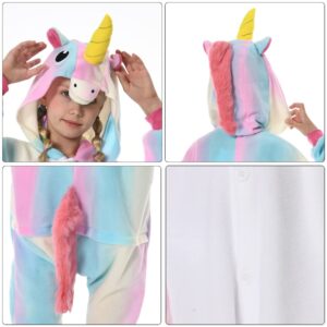 GONAAP Unisex Animal Onesie Pajamas Kids One Piece Cosplay Outfits Rainbow Blue Unicorn Costumes For Girls Costumes(8 Years, Rainbow-blue Unicorn)