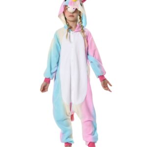 GONAAP Unisex Animal Onesie Pajamas Kids One Piece Cosplay Outfits Rainbow Blue Unicorn Costumes For Girls Costumes(8 Years, Rainbow-blue Unicorn)