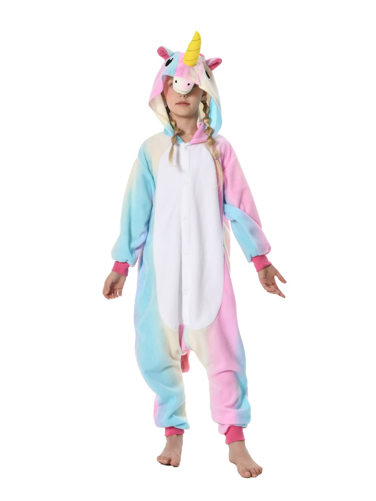 GONAAP Unisex Animal Onesie Pajamas Kids One Piece Cosplay Outfits Rainbow Blue Unicorn Costumes For Girls Costumes(8 Years, Rainbow-blue Unicorn)