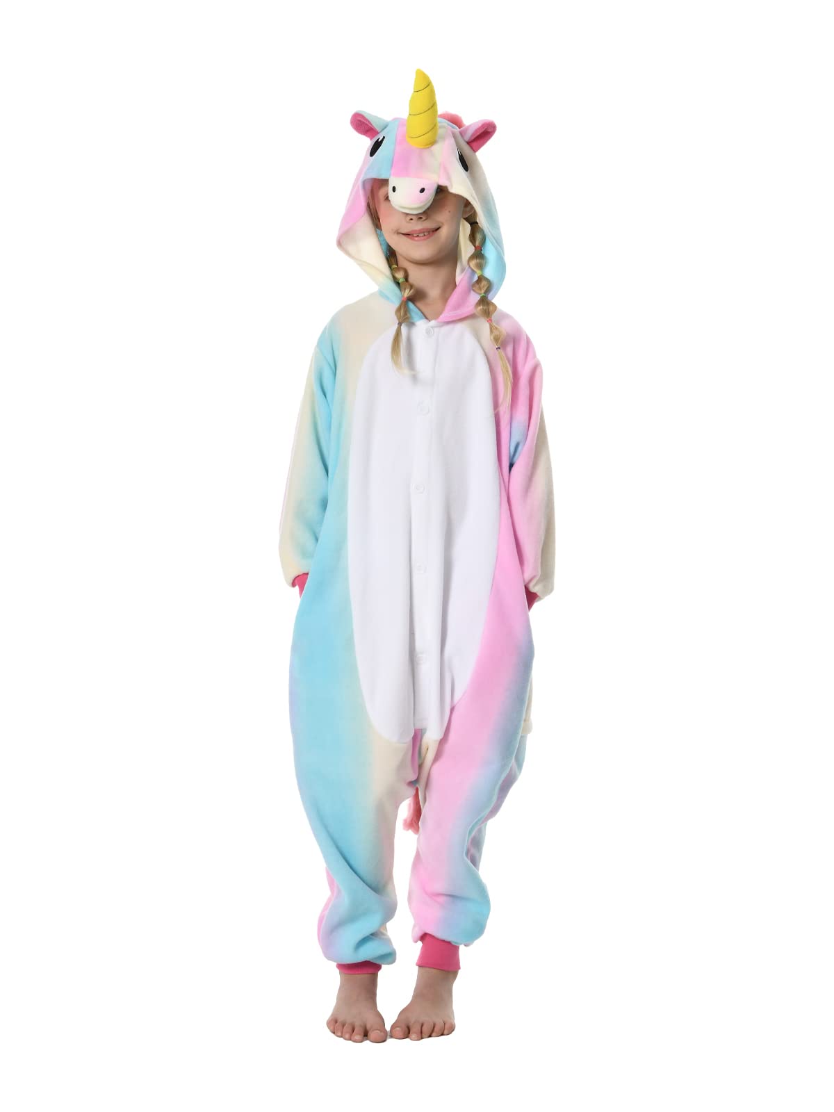 GONAAP Unisex Animal Onesie Pajamas Kids One Piece Cosplay Outfits Rainbow Blue Unicorn Costumes For Girls Costumes(8 Years, Rainbow-blue Unicorn)