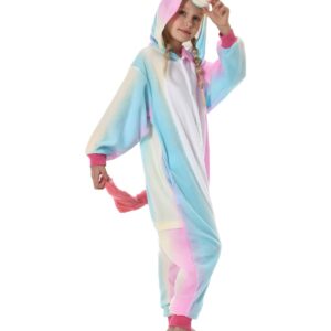 GONAAP Unisex Animal Onesie Pajamas Kids One Piece Cosplay Outfits Rainbow Blue Unicorn Costumes For Girls Costumes(8 Years, Rainbow-blue Unicorn)