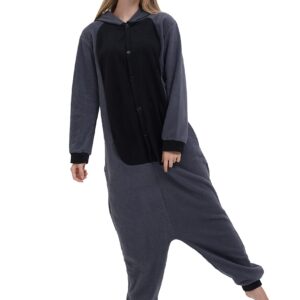 SimZoo Adult Animal Onesie Pajamas, Men and Women's Grey Raccoon Cosplay Costume Sleepwear, One-Piece Unisex Homewear Medium