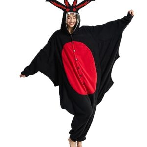 Kgromfy Mothman Onesie Adult Jumpsuit Pajamas Halloween Animal Cosplay Costume One-piece Sleepwear Homewear for Women and Men Black Flat Eye S