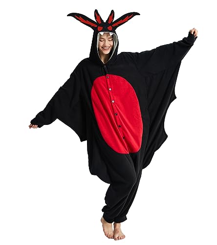 Kgromfy Mothman Onesie Adult Jumpsuit Pajamas Halloween Animal Cosplay Costume One-piece Sleepwear Homewear for Women and Men Black Flat Eye S