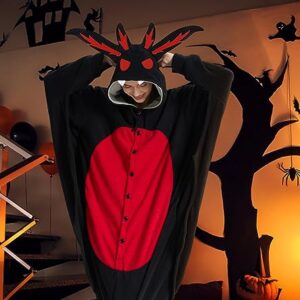 Kgromfy Mothman Onesie Adult Jumpsuit Pajamas Halloween Animal Cosplay Costume One-piece Sleepwear Homewear for Women and Men Black Flat Eye S