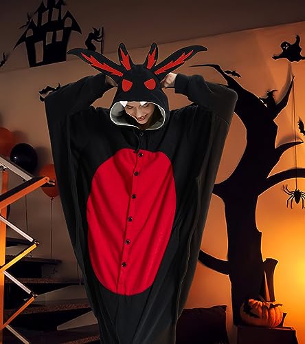 Kgromfy Mothman Onesie Adult Jumpsuit Pajamas Halloween Animal Cosplay Costume One-piece Sleepwear Homewear for Women and Men Black Flat Eye S