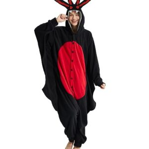 Kgromfy Mothman Onesie Adult Jumpsuit Pajamas Halloween Animal Cosplay Costume One-piece Sleepwear Homewear for Women and Men Black Flat Eye S