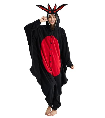 Kgromfy Mothman Onesie Adult Jumpsuit Pajamas Halloween Animal Cosplay Costume One-piece Sleepwear Homewear for Women and Men Black Flat Eye S