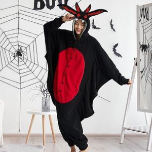 Kgromfy Mothman Onesie Adult Jumpsuit Pajamas Halloween Animal Cosplay Costume One-piece Sleepwear Homewear for Women and Men Black Flat Eye S