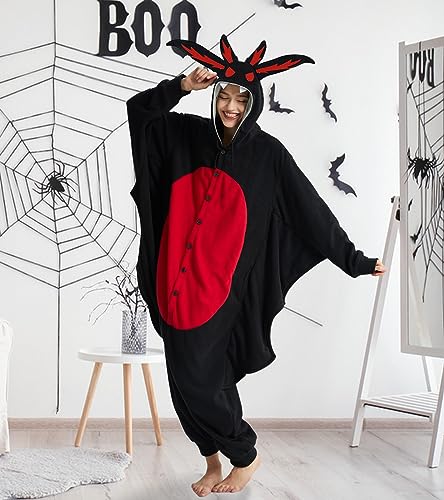 Kgromfy Mothman Onesie Adult Jumpsuit Pajamas Halloween Animal Cosplay Costume One-piece Sleepwear Homewear for Women and Men Black Flat Eye S