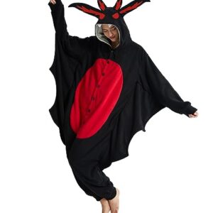 Kgromfy Mothman Onesie Adult Jumpsuit Pajamas Halloween Animal Cosplay Costume One-piece Sleepwear Homewear for Women and Men Black Flat Eye S