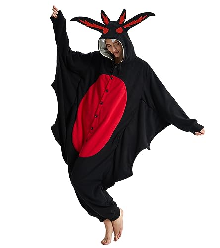 Kgromfy Mothman Onesie Adult Jumpsuit Pajamas Halloween Animal Cosplay Costume One-piece Sleepwear Homewear for Women and Men Black Flat Eye S