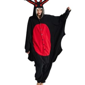 Kgromfy Mothman Onesie Adult Jumpsuit Pajamas Halloween Animal Cosplay Costume One-piece Sleepwear Homewear for Women and Men Black Flat Eye S