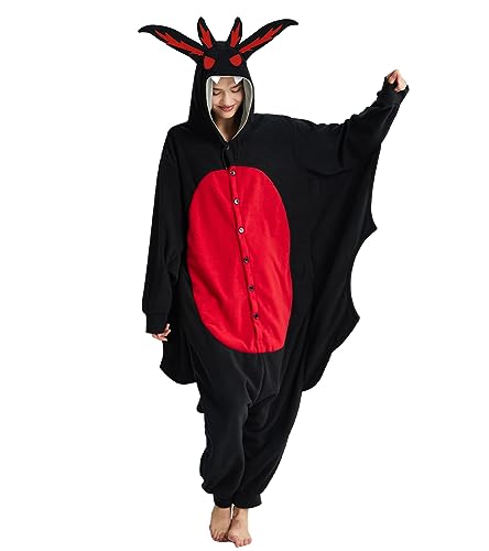 Kgromfy Mothman Onesie Adult Jumpsuit Pajamas Halloween Animal Cosplay Costume One-piece Sleepwear Homewear for Women and Men Black Flat Eye S