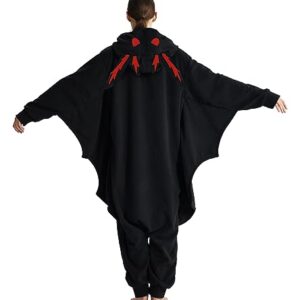 Kgromfy Mothman Onesie Adult Jumpsuit Pajamas Halloween Animal Cosplay Costume One-piece Sleepwear Homewear for Women and Men Black Flat Eye S