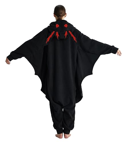 Kgromfy Mothman Onesie Adult Jumpsuit Pajamas Halloween Animal Cosplay Costume One-piece Sleepwear Homewear for Women and Men Black Flat Eye S