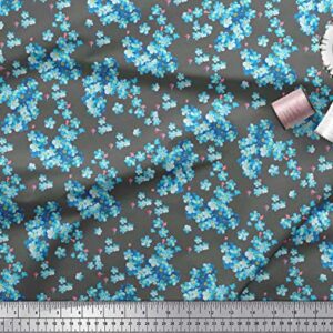 Soimoi Cotton Canvas Grey Fabric - by The Yard - 56 Inch Wide - Blue Flower Floral Material - Tranquil and Botanical Designs for Stylish Apparel Printed Fabric